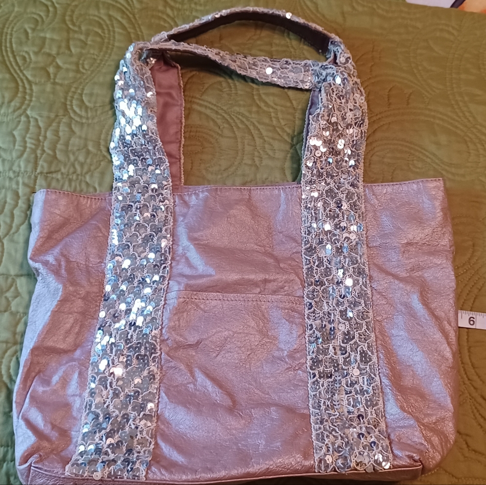 Vintage Bagtique pink crinkle vegan leather sequin shoulder bag purse tote